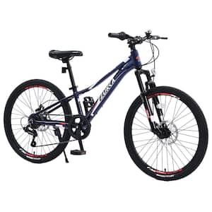 24 in. Mountain Bike for Girls and Boys Mountain Shimano 7-Speed Bike in Blue