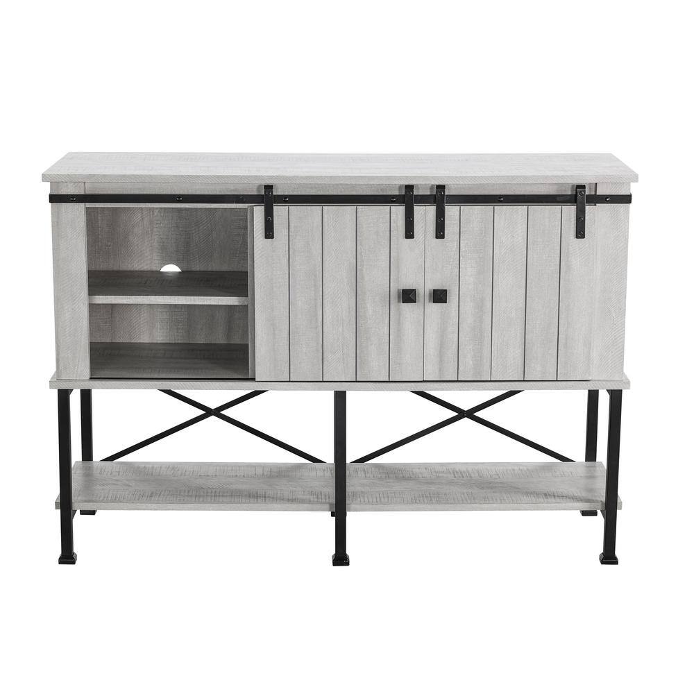 52" Off-White Wood Bar Cabinet with Sliding Door and Shelves