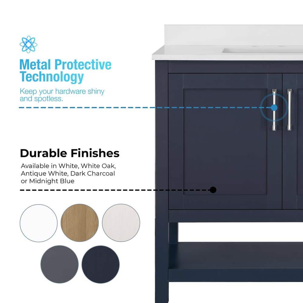 Midnight Blue Freestanding Bathroom Vanity with Marble Top