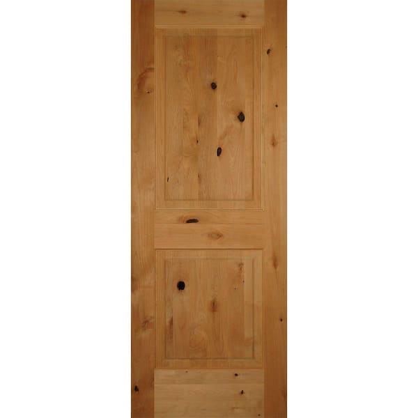 Builders Choice 28 in. x 80 in. Left-Handed 2-Panel Square Top Solid Core Knotty Alder Single Prehung Interior Door