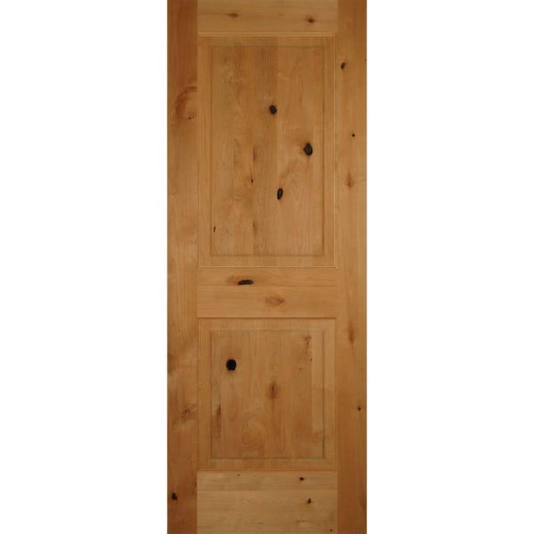 Builders Choice 32 in. x 80 in. Left-Handed 2-Panel Square Top Solid Core Knotty Alder Single Prehung Interior Door