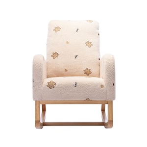 Modern Beige Boucle Rocking Chair with High Back and Side Pocket for Living Room, Kids Room