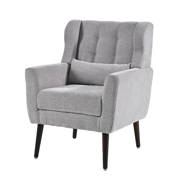 Tenleaf Brown Wood Outdoor Lounge Chair with Gray Cushion