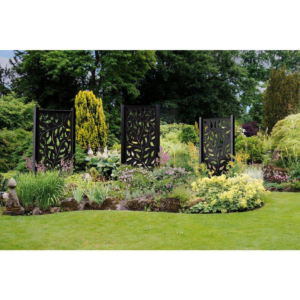 Black Metal 96" Privacy Fence Post System with Welded Base Plates