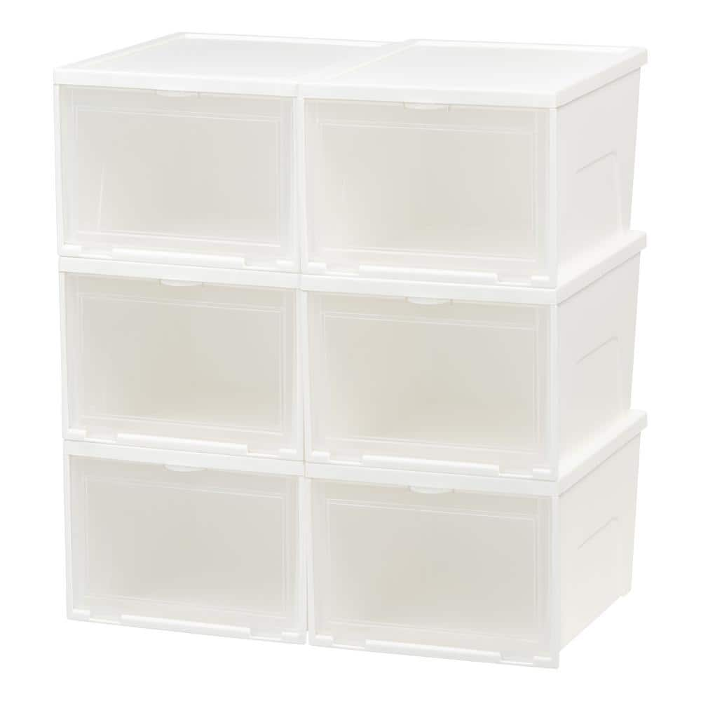 IRIS USA Super Tall 4 Pack Shoe Storage Box Stackable and Drop Front