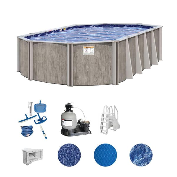 Aspen Wood 18 ft. x 34 ft. Oval 54 in. Deep Above Ground Deluxe Hard Sided Pool Package