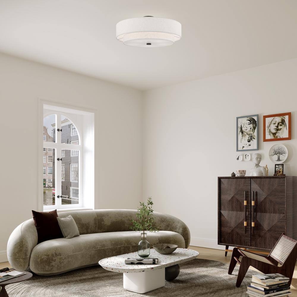 English Bronze Double Drum Semi-Flush Mount Light