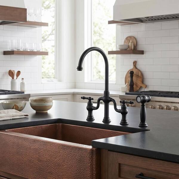 ANiFLUX Solid Brass Double Handle High-Arc Deck Mounted Bridge
