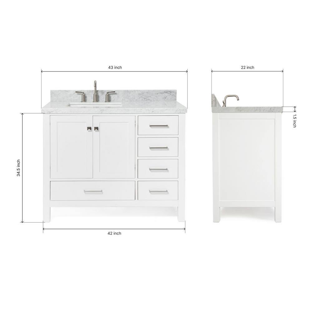 Cambridge 43" White Marble Top Vanity with Nickel Hardware