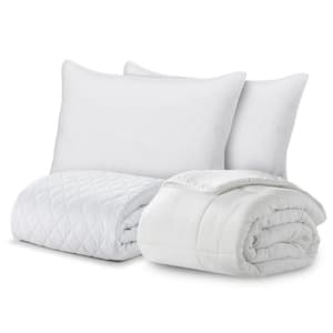 Signature 4-Piece White Solid Color California King size Microfiber Comforter Set