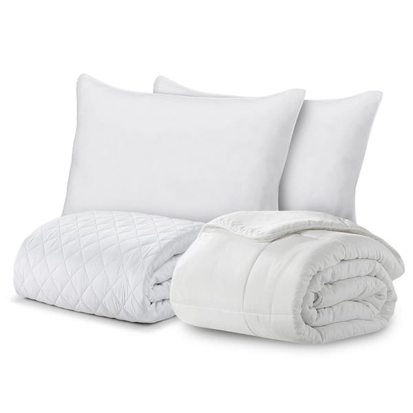 ELLA JAYNE Signature 4-Piece White Solid Color California King size Microfiber Comforter Set