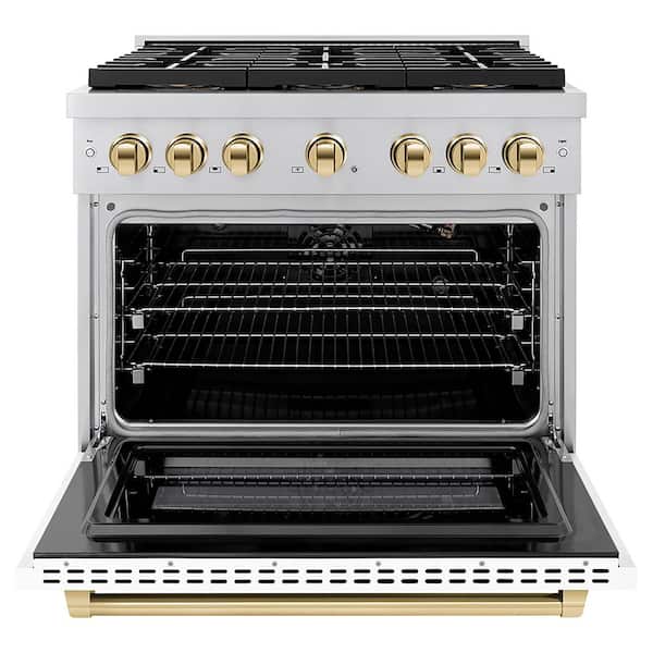 Autograph 36 in. 5.2 cu. ft. Paramount Gas Range with 6-Burners and Convection Gas Oven with White Matte and Gold
