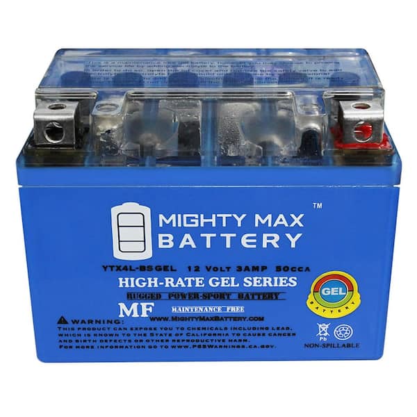 MIGHTY MAX BATTERY 12-Volt 3 AH GEL Motorcycle Battery Includes 12-Volt 1  Amp Charger YTX4L-BSGEL12V1A - The Home Depot