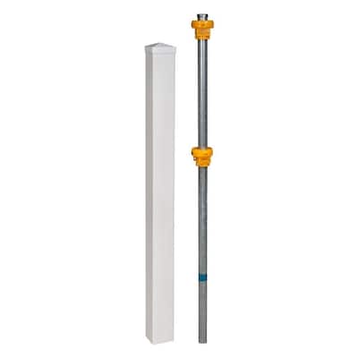 No-Dig Permanent 4 in. x 4 in. x 4 ft. White Vinyl Fence Post with No-Dig Pipe Anchor and Cap