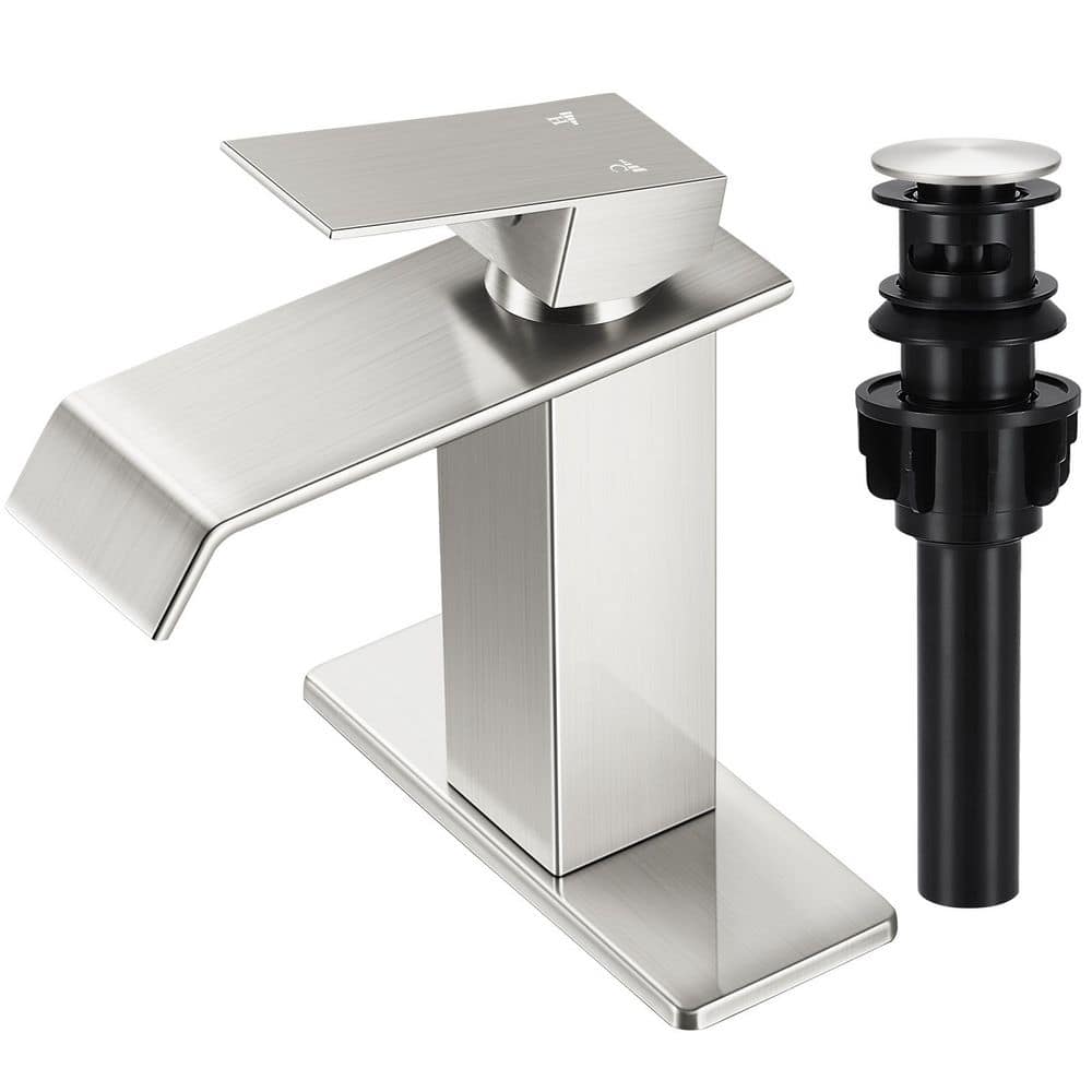 Single Handle One Hole Waterfall Bathroom Faucet Deck Mounted with Pop up D