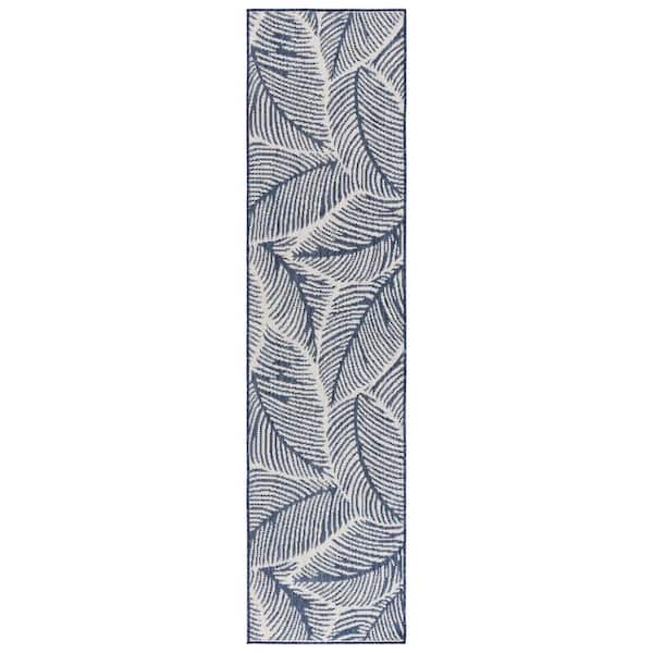 Beach House Navy/Ivory 2 ft. x 8 ft. Botanical Leaf Indoor/Outdoor Runner Rug