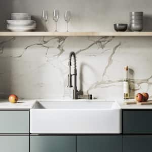 Elegance White Fireclay 33 in. Single Bowl Farmhouse Apron Kitchen Sink