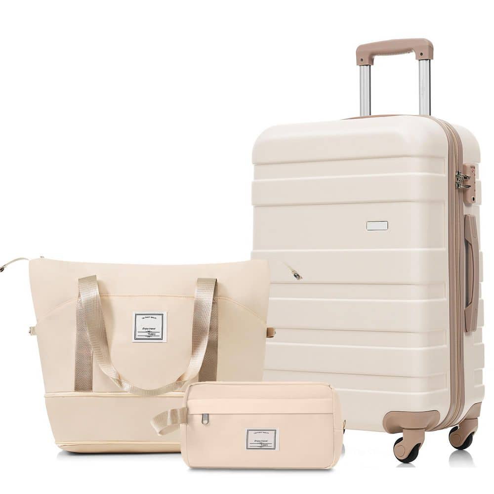 Merax 3-Piece Ivory and Golden ABS Hardshell Spinner 24 in