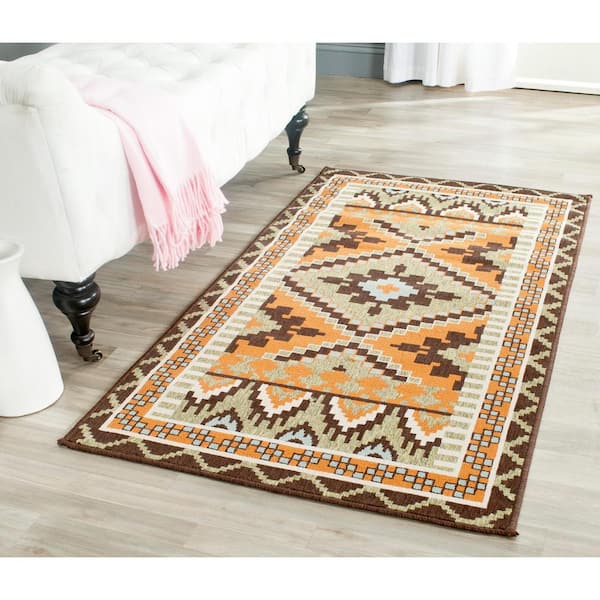 Veranda Green/Terracotta Doormat 3 ft. x 3 ft. Southwestern Tribal Indoor/Outdoor Patio Square Area Rug