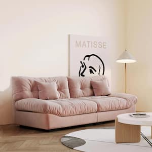 89 in. Overstuffed Anti Cat Scratch Fabric Armless 2-Seats Leisure Sofa Room Furniture Couch for Apartment in Pink