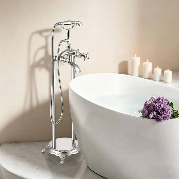 Satico 39-3/4 in. Brushed Nickel Freestanding Floor Mounted Bath