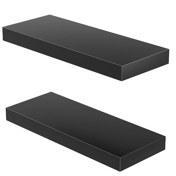 Unbranded 23.6 in. W x 9 in. D Black Floating Decorative Wall Shelf Set of 2