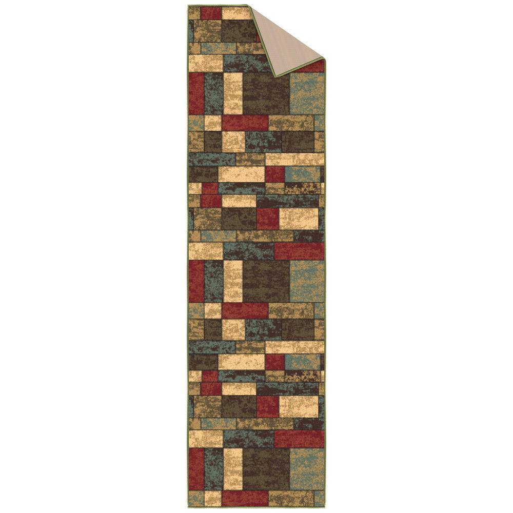 Multicolor Synthetic Non-Slip Runner Rug 1'10" x 7'