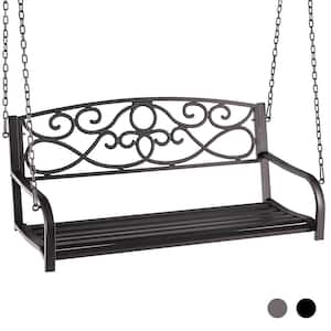 2-Person Metal Porch Swing Chair with Chains-Brown