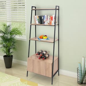 White Oak 4-Tier MDF Metal Book Case with Cabinet 4 of Tier Unit (28 in. W x 72 in. H x 17.5 in. D)