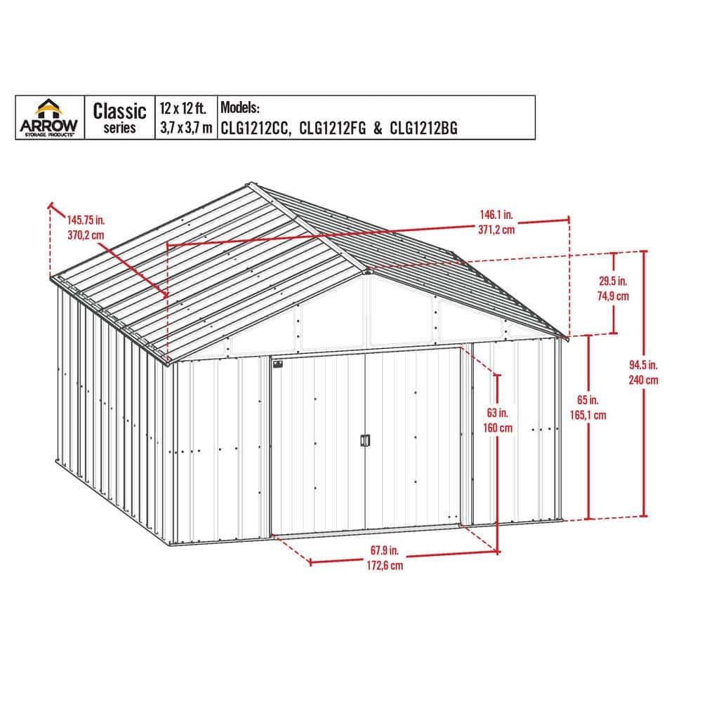 12' x 12' Charcoal Steel Storage Shed Kit