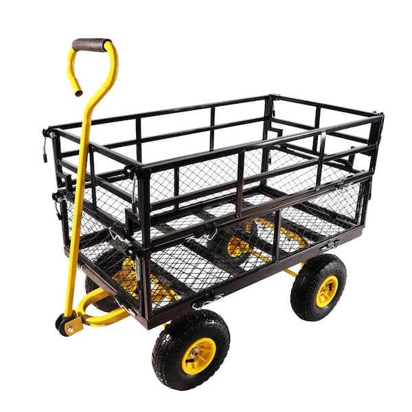 6.35 cu. ft. Steel Utility Wagon Garden Cart with Removable Side Panels in Yellow