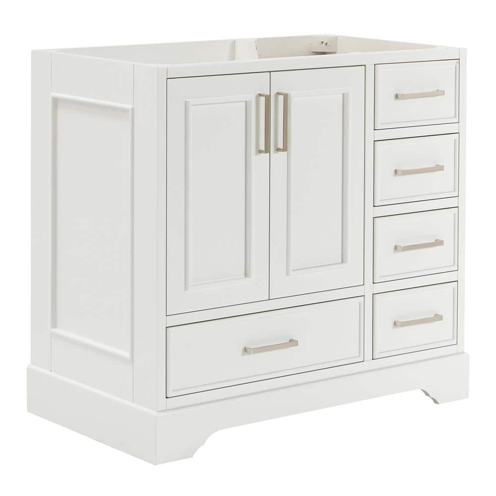 Stafford 37" White Freestanding Bathroom Vanity with Brushed Nickel Hardware
