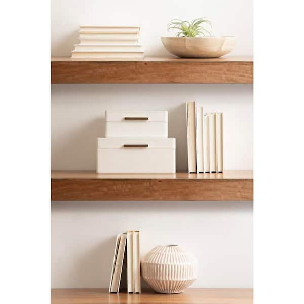 Kate and Laurel Namina White Ivory 10 in. x 4 in. Plastic Decorative Box Set of 2