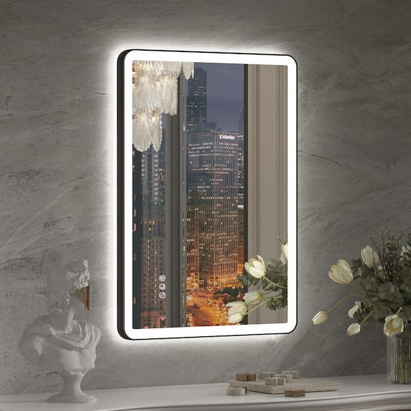 QuivaraView 20 in. W x 28 in. H Rectangular Framed Premium Aluminum LED Wall Mounted Bathroom Vanity Mirror in Color Black