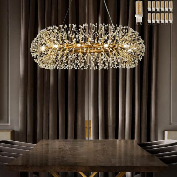 ALOA DECOR 12-Light 35 in. Stainless Steel Firework Crystal Chandelier in Antique Bronze For Living Room And Dining Room