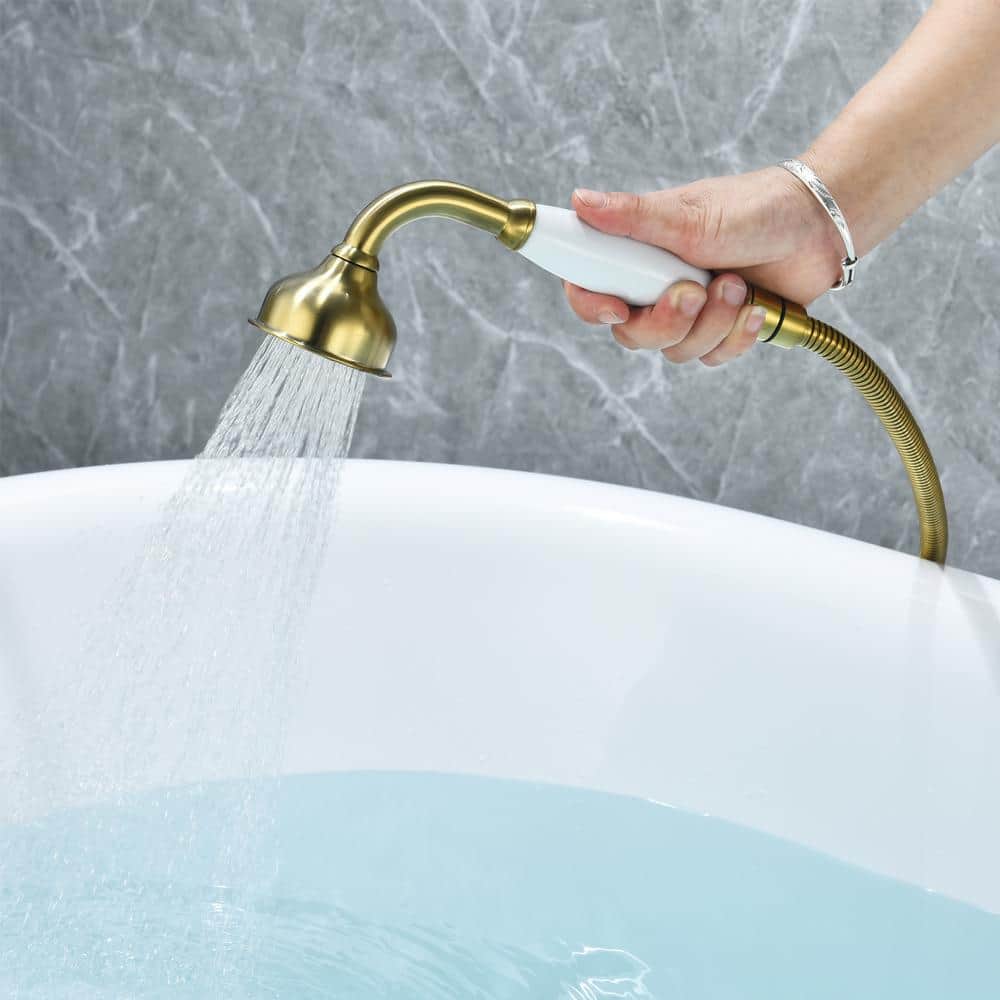 Brushed Gold Stainless Steel Freestanding Tub Faucet with Handshower