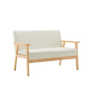 45 in. Ivory and Brown With back Bedroom Bench with Wooden Frame