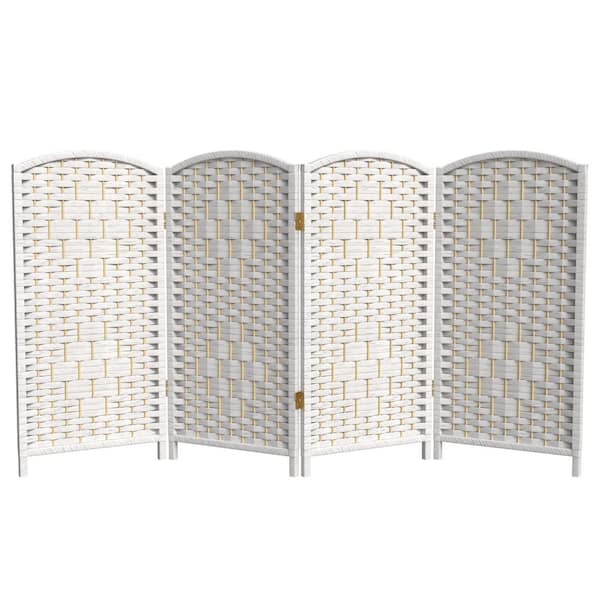3 ft. Short Diamond Weave Fiber Folding Screen - White - 4 Panel