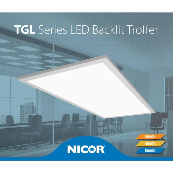 NICOR TGL1 2 ft. x 4 ft. 300-Watt Equivalent Integrated LED White Troffer, 4000K, 2-Pack