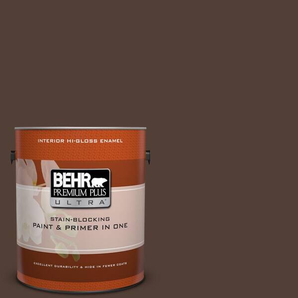 BEHR Premium Plus Ultra 1 gal. #BNC-21 Double Espresso Hi-Gloss Enamel Interior Paint and Primer in One