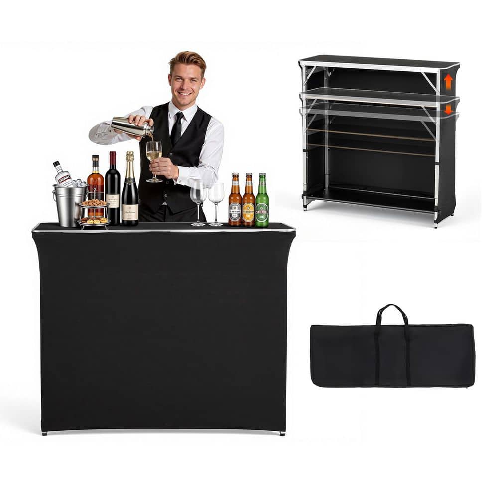 Folding Portable Bar Table, 43.5 x 15.4 x 39.8 in., with Carry Bag 2 Storage Shelves and Detachable Skirt, Easy Setup price history on PriceWatchPro