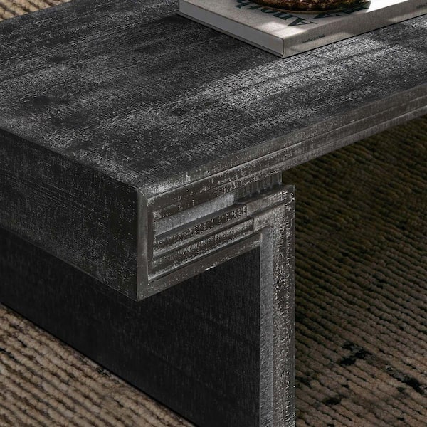 48 in. Antique Black Rectangle MDF Rustic Coffee Table Modern