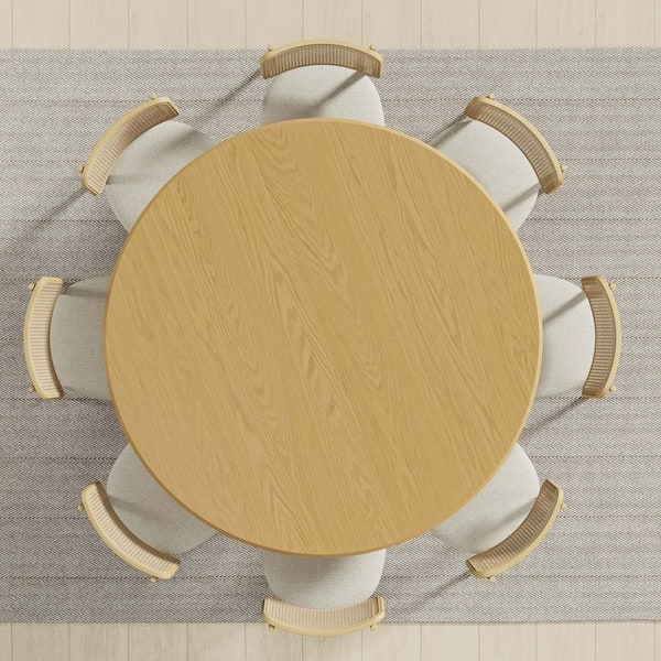 Cone Natural Colored Wood 60" Column Base Wide Strip Duckbill Edge Dining Table for 8