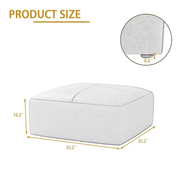 Uixe 35 in. Wide Mid-Century Brown Genuine Leather Square Ottoman