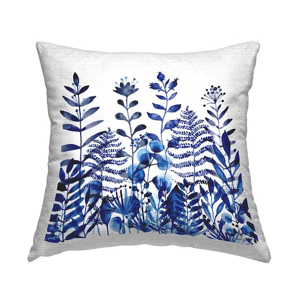 Stupell Industries Blooming Blue Woodland Ferns Blue Square Outdoor Throw Pillow