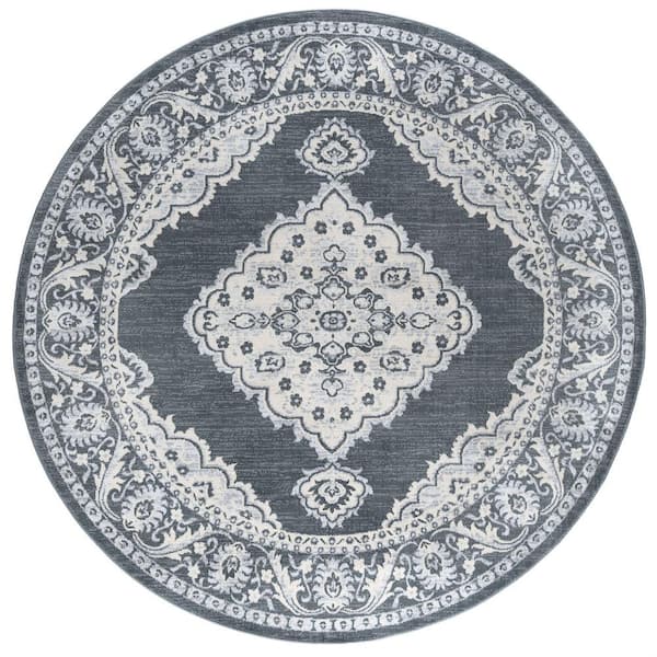 Tayse Rugs Madison Medallion Dark Gray 8 ft. Round Indoor Area Rug