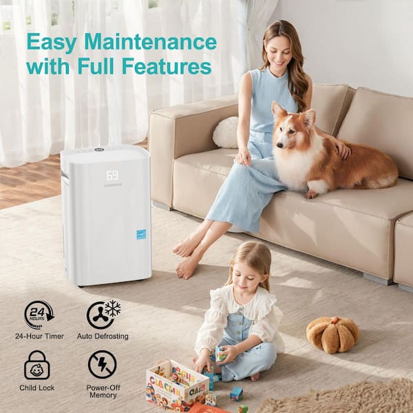 50 pt. 4,500 sq. ft. Energy Star High Humidity Dehumidifier in White with Bucket and Drain Hose for Bedroom, Basement