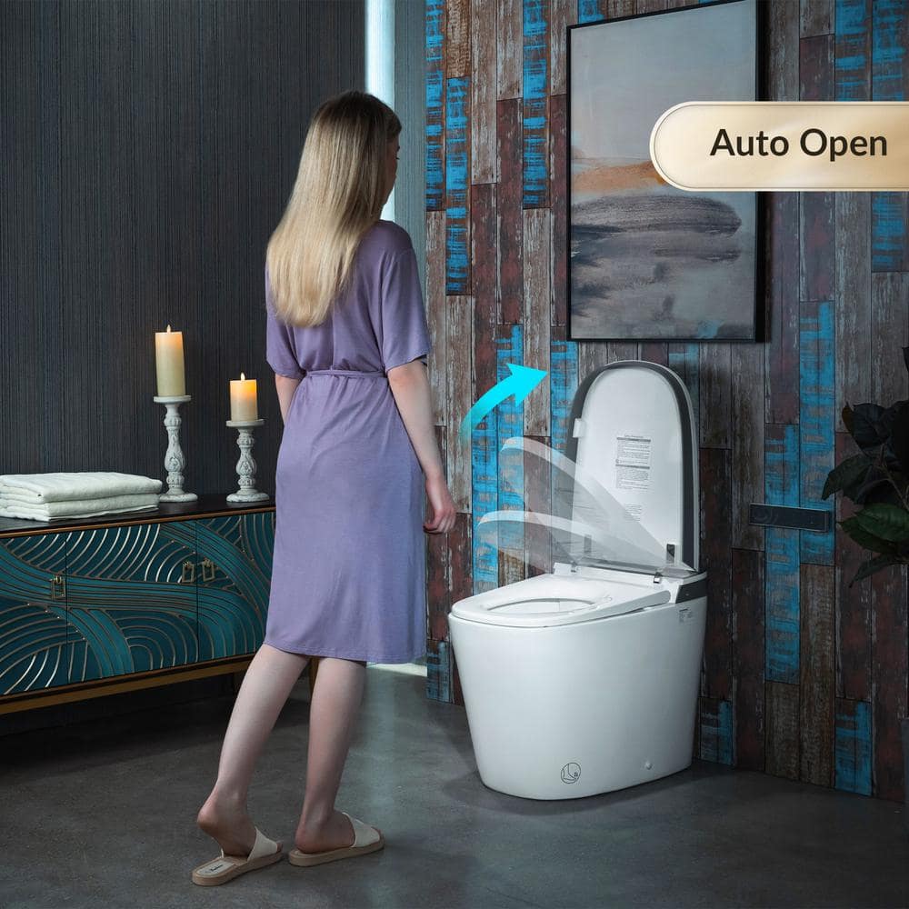 White Porcelain Elongated Dual Flush One-Piece Smart Toilet
