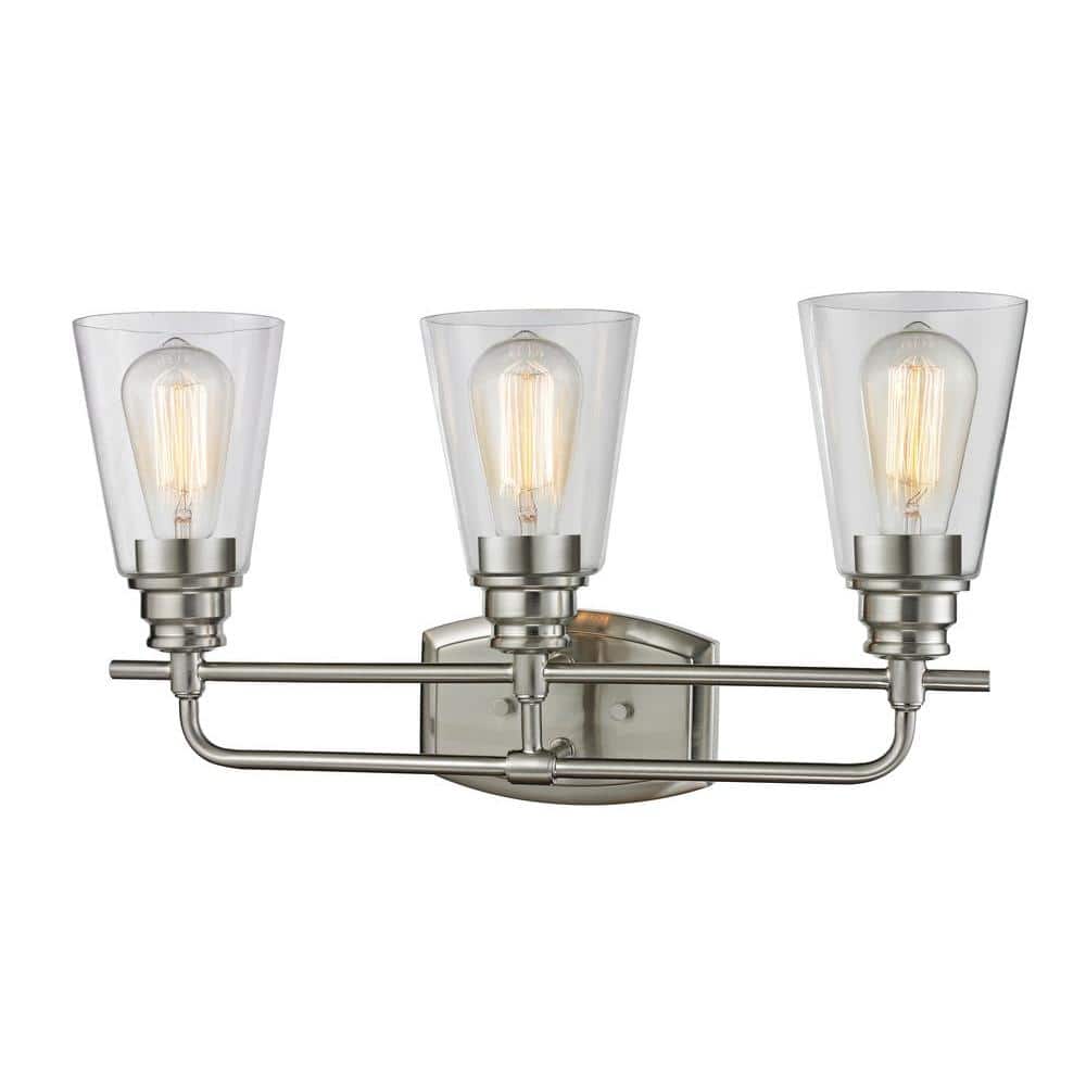 Annora 20.75 in. 3-Light Brushed Nickel Vanity Light with Clear Glass Shade