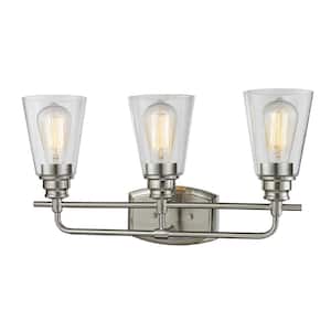 Annora 20.75 in. 3-Light Brushed Nickel Vanity Light with Clear Glass Shade with Bulbs Included